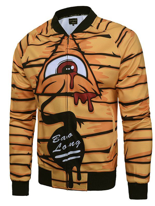 

Zip Up Cartoon Printing Raglan Sleeve Jacket, Yellow