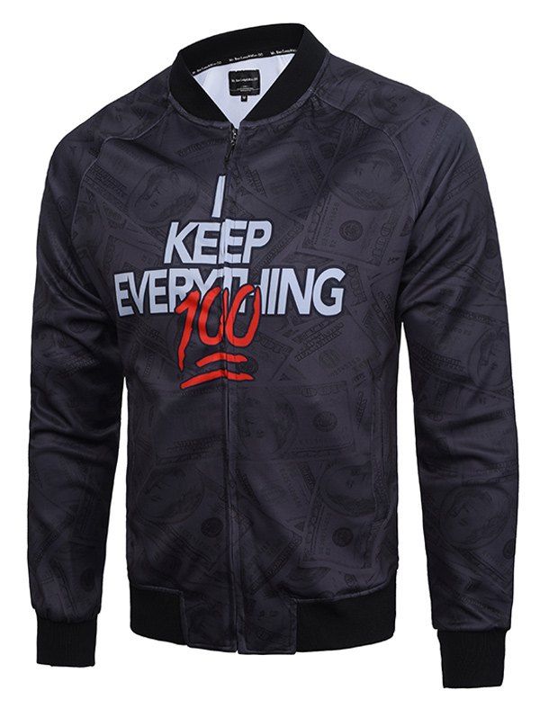 

Raglan Sleeve Zip Up Graphic Jacket, Black
