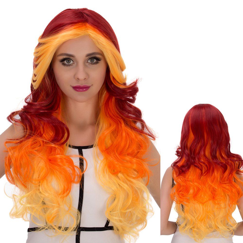 

Intense Long Side Bang Wavy Cosplay Synthetic Wig, Colormix