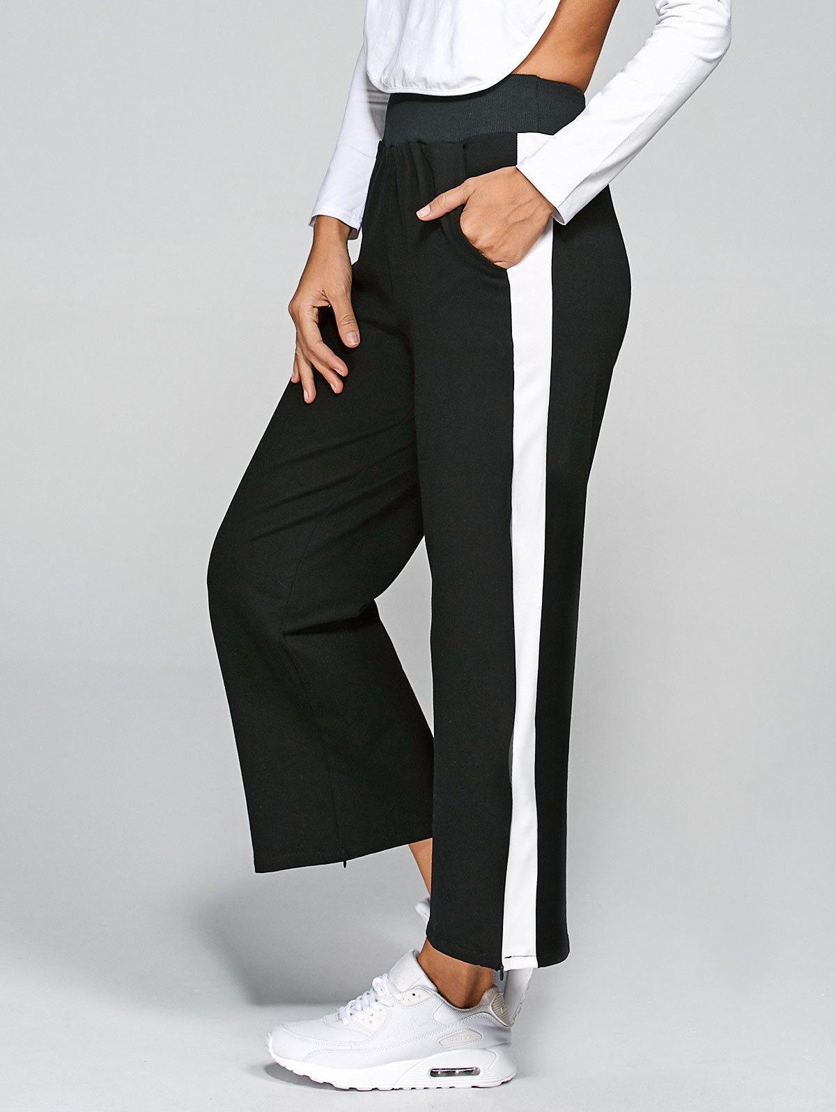 

Active Striped Slit Pants, Black