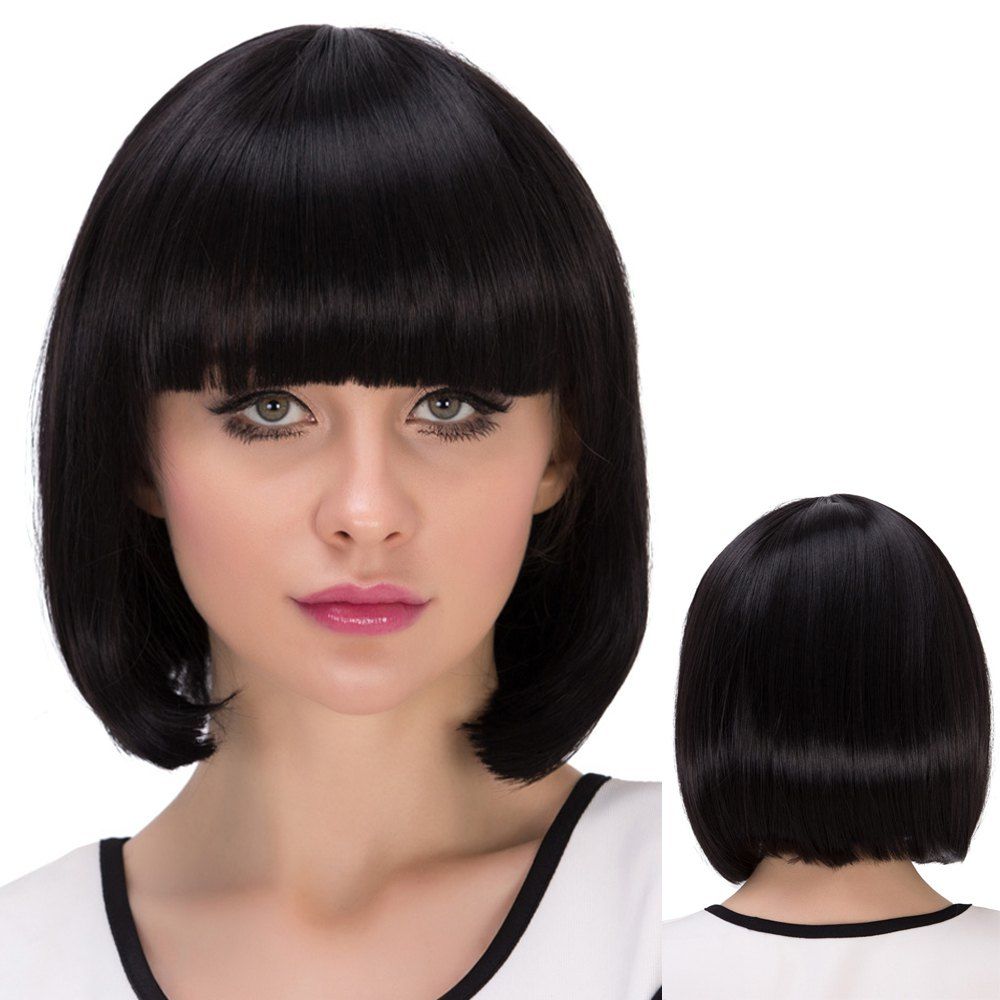 [17 Off] 2021 Short Bob Straight Neat Bang Synthetic Wig In Jet Black Dresslily