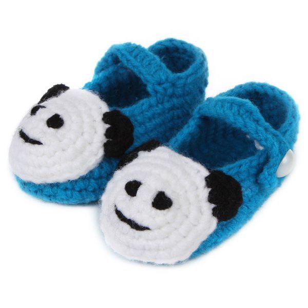 

Panda Head Knit Baby Booties, Blue
