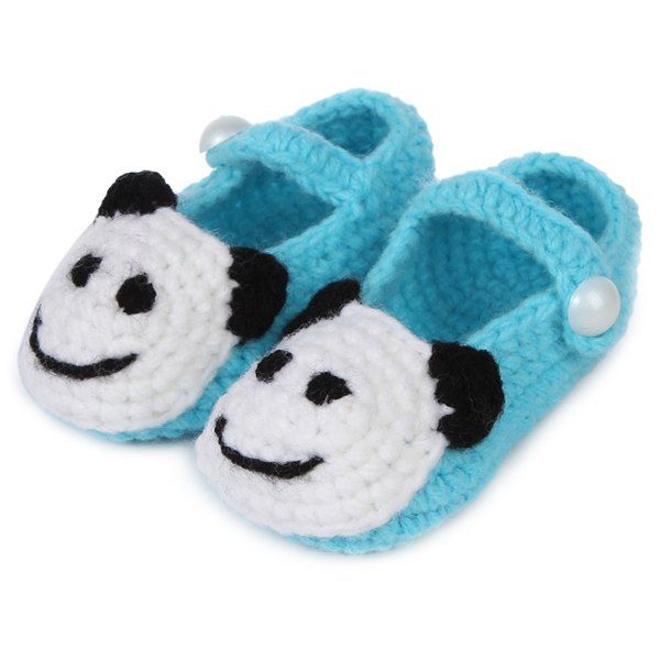 Panda Head Knit Baby Booties - LIGHT BLUE 