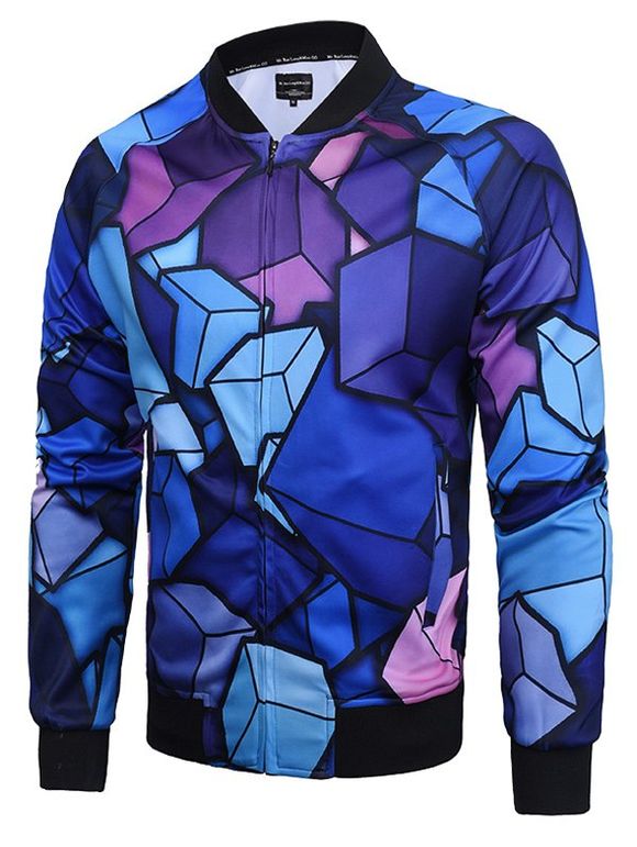 Jacket zippé à impressions cubiques en 3D avec manches Raglan - Bleu M