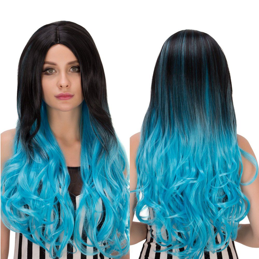 

Long Wavy Centre Parting Ombre Synthetic Lolita Wig, Blue and black