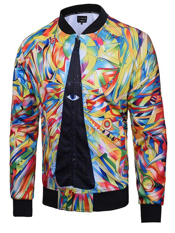 

Raglan Sleeve Abstract Print Zip Up Jacket, Colormix