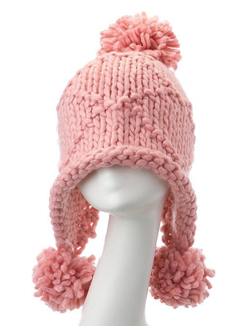 

Big Ball Stripy Acrylic Knit Beanie Hat, Pink