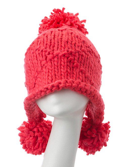 

Big Ball Stripy Acrylic Knit Beanie Hat, Watermelon red
