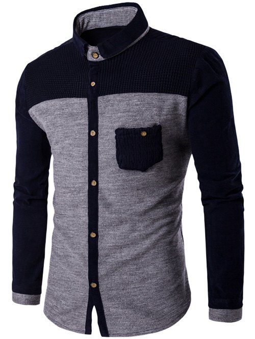 

Pocket Design Two Tone Corduroy Pamel Shirt, Light gray