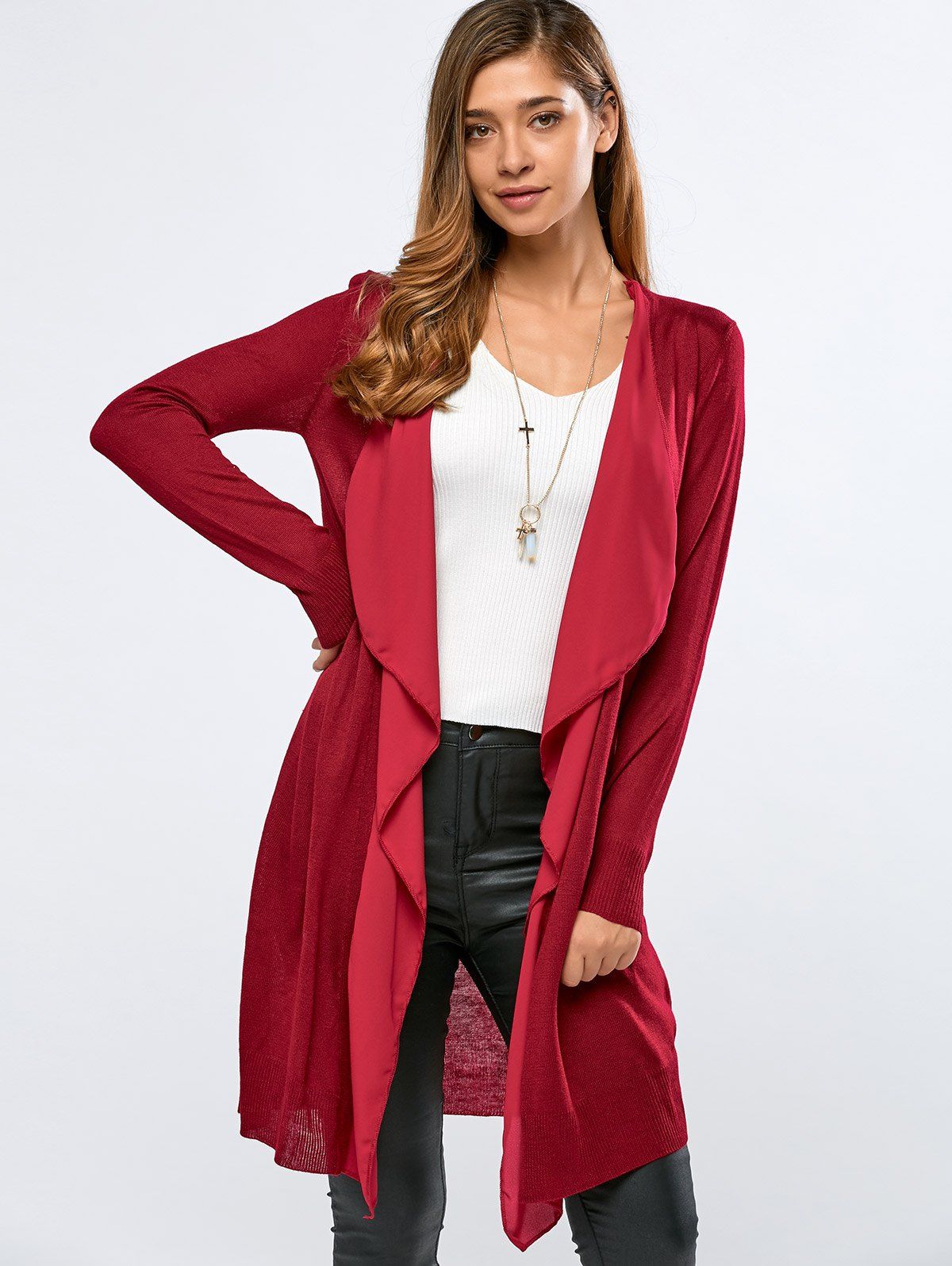 

Fitting Chiffon Spliced Cardigan, Red