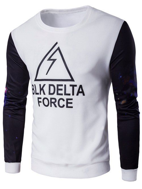 

Galaxy Sleeve Letter Printed Spliced Sweatshirt, White