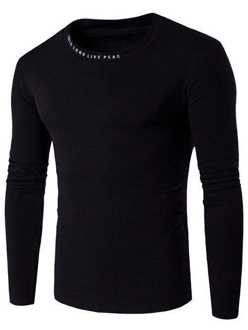 

Long Sleeve Letter Print T-Shirt, Black
