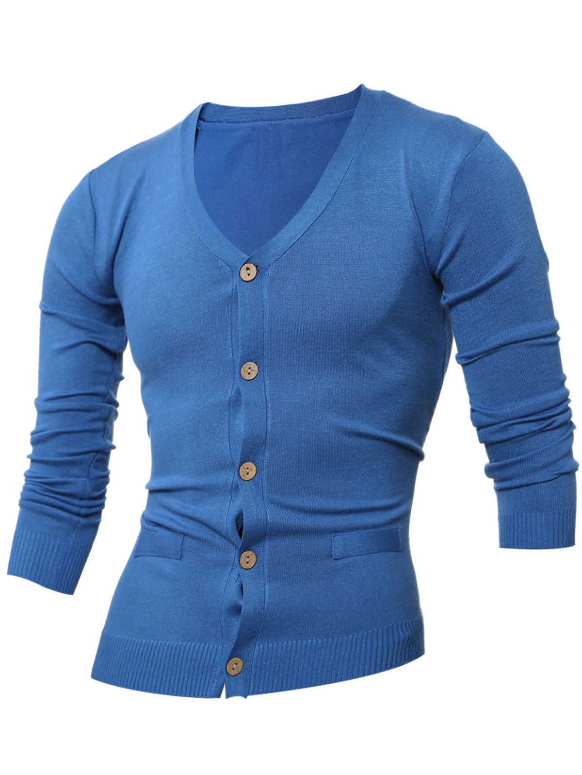 

V Neck Slimming Long Sleeves Cardigan, Sapphire blue