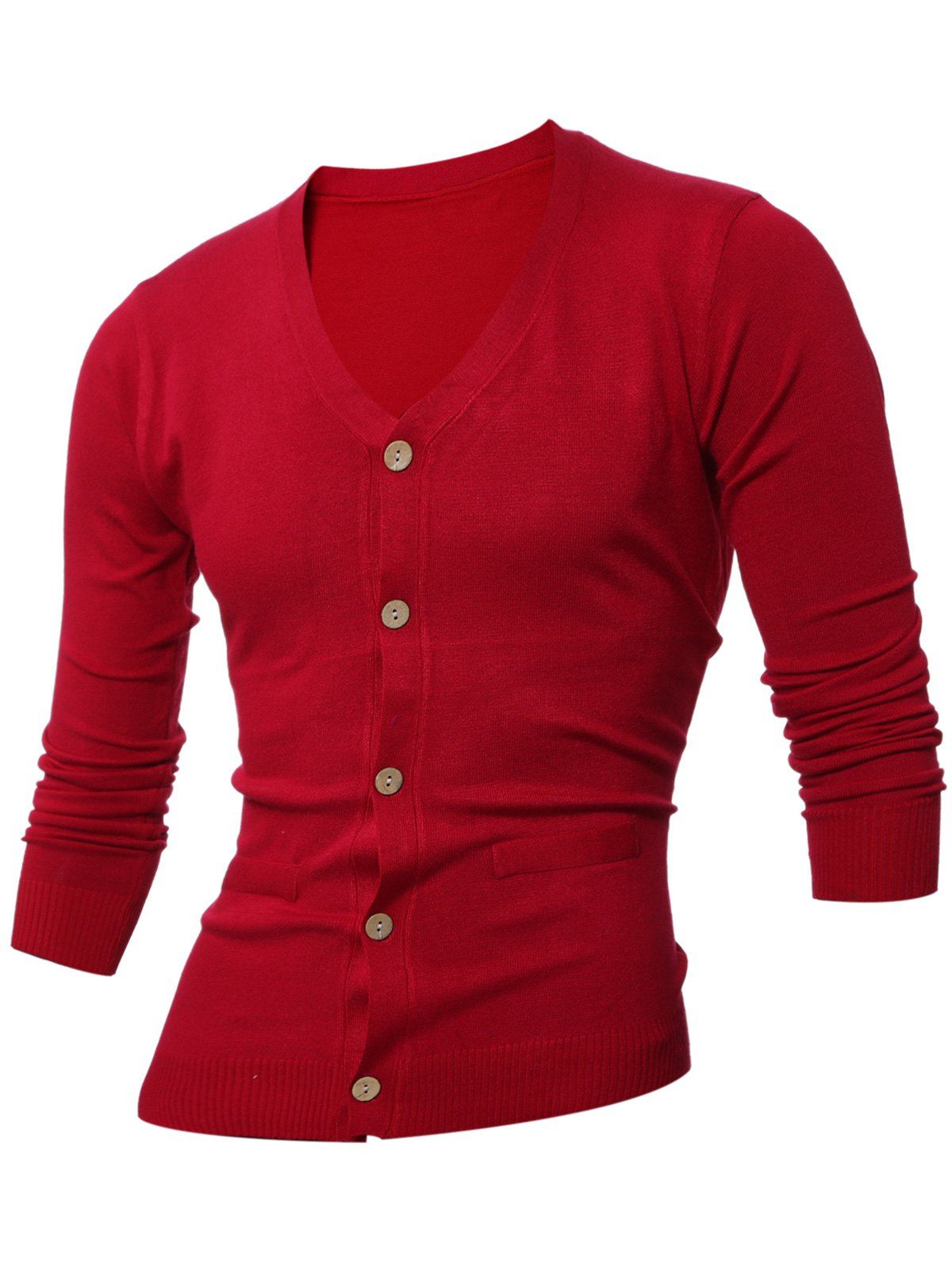 

V Neck Slimming Long Sleeves Cardigan, Wine red