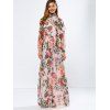 Vintage Chiffon Long Sleeve Floral Print Floor Length Maxi Prom Dress - PINK S