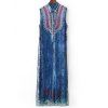 Rhinestoned Robe imprimée Vintage - Bleu S