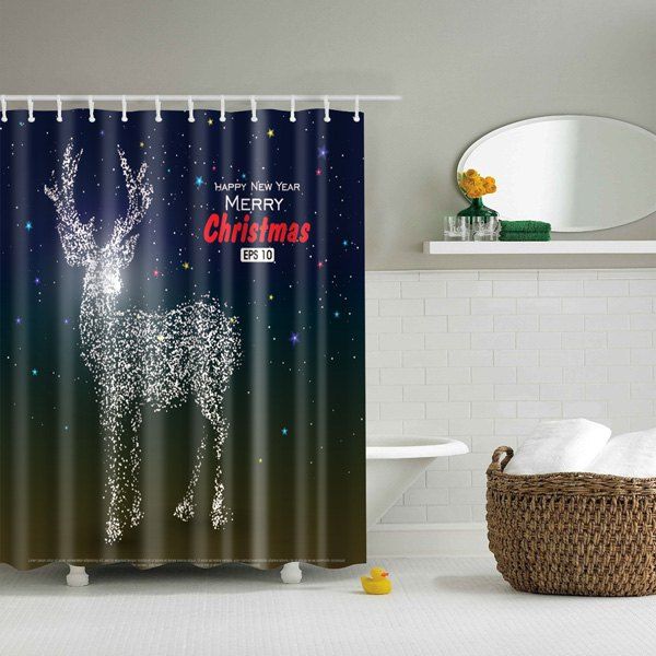 

Merry Christmas Deer Printed Waterproof Bathroom Shower Curtain, Colormix