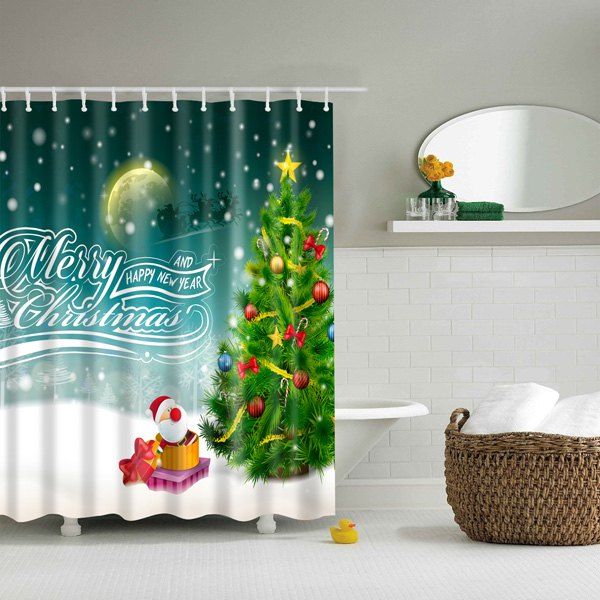 

Bathroom Waterproof Merry Christmas Pattern Shower Curtain, Colormix