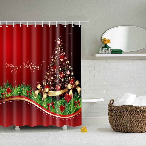 

Good Quality Bathroom Waterproof Merry Christmas Shower Curtain, Colormix