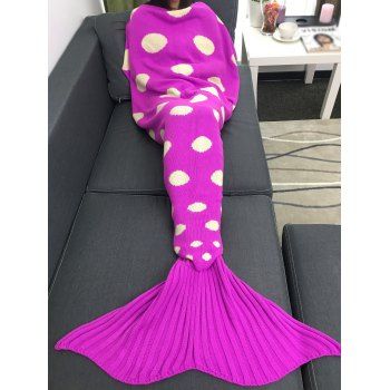 

Super Soft Sleeping Bag Dot Pattern Knitting Mermaid Tail Blanket, Rose red