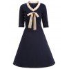 La moitié manches robe Vintage bowknot - Bleu Violet S