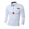 PU cuir Splicing Polo manches longues col T-shirt - Blanc XL