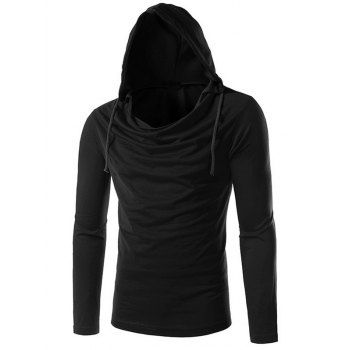 [41% OFF] 2022 Plain Long Sleeve Drawstring Hooded T-Shirt In BLACK ...