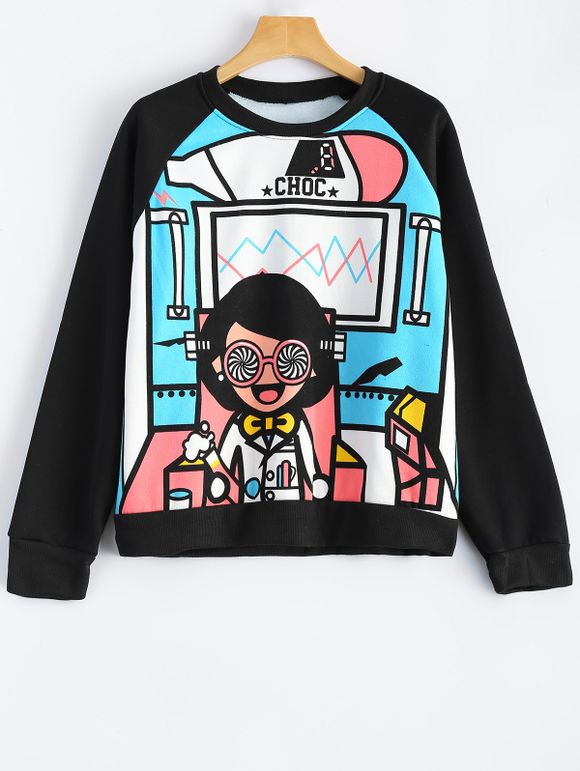 Cartoon Girl 3D Print Manches Raglan Sweatshirt - Noir L