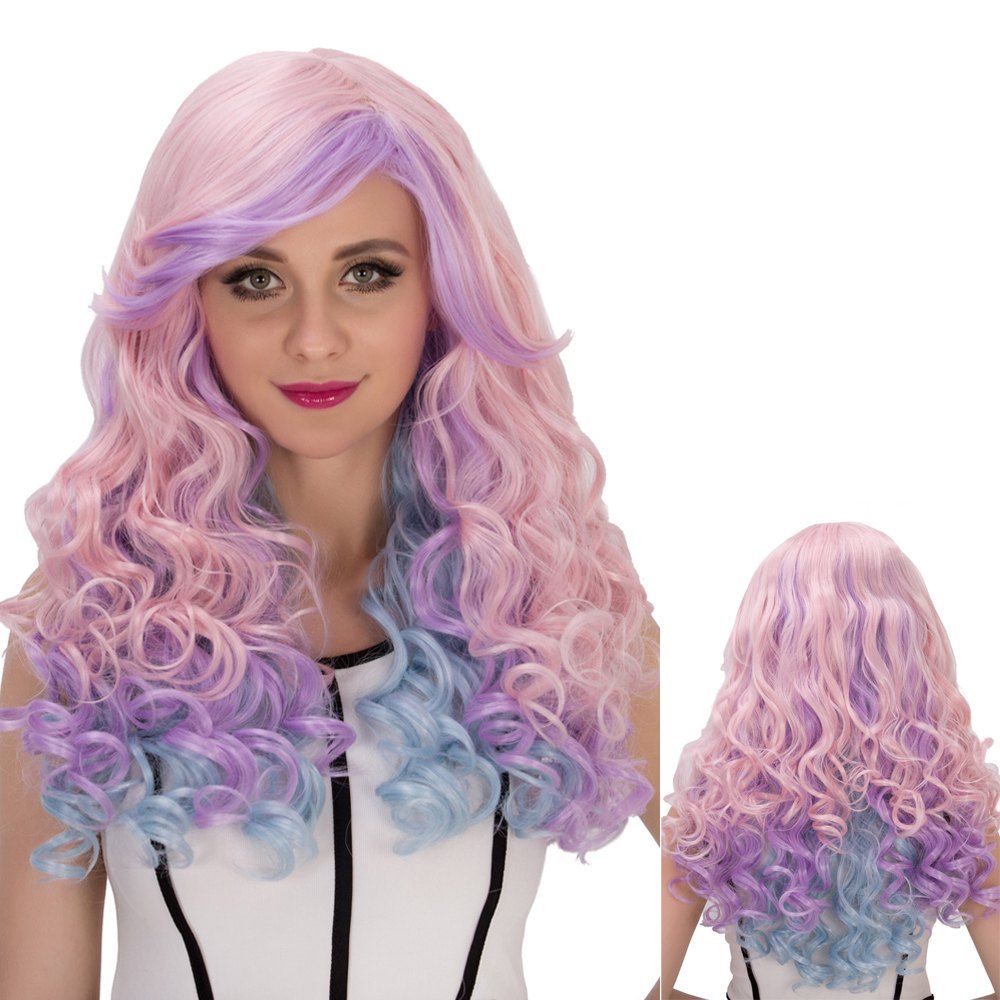 

Colorful Long Side Bang Shaggy Wavy Cosplay Synthetic Wig, Colormix
