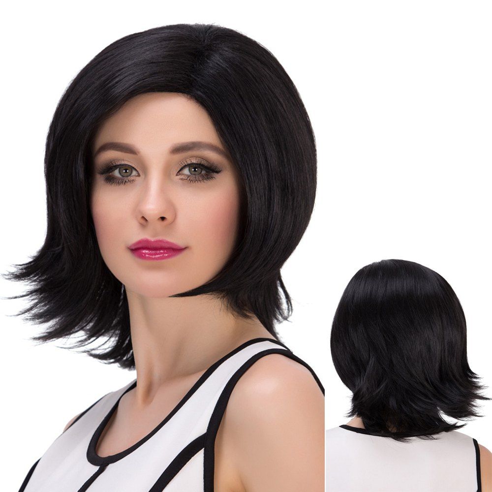 

Short Tail Upwards Side Parting Straight Synthetic Wig, Jet black