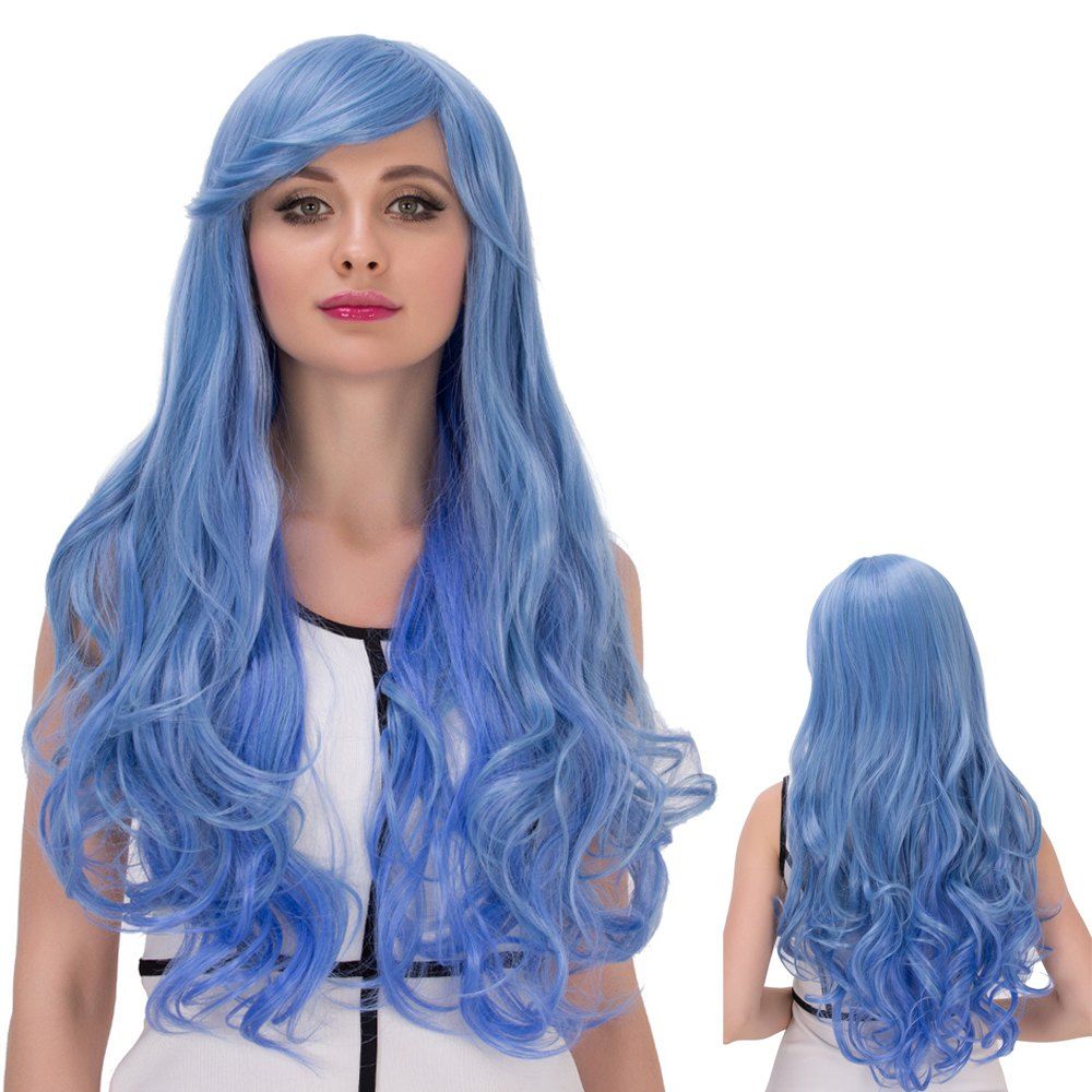 

Faddish Cosplay Synthetic Long Side Bang Wavy Wig, Blue