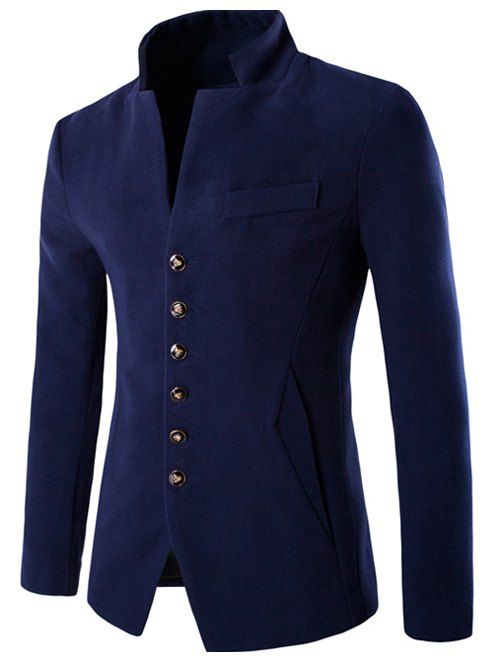 [41% OFF] 2021 Stand Collar Multi Button Wool Blend Blazer In CADETBLUE ...