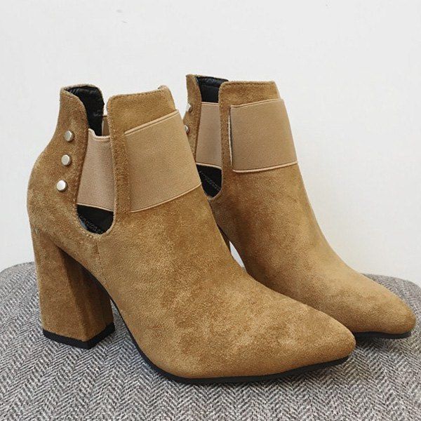 

Pointed Toe Suede Elastic Band Ankle Boots, Sand yellow