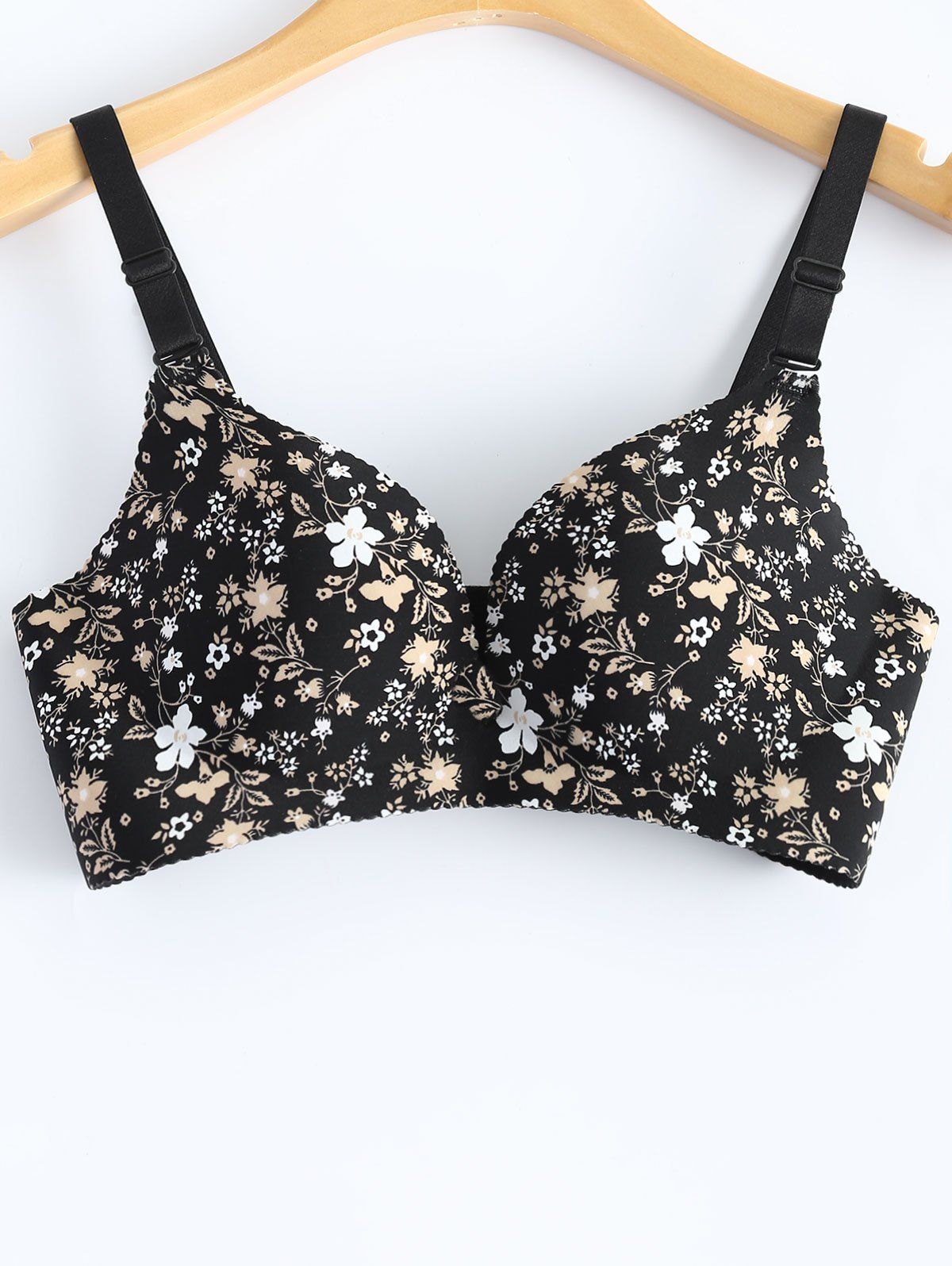

Seamless Floral Printed Bra, Black