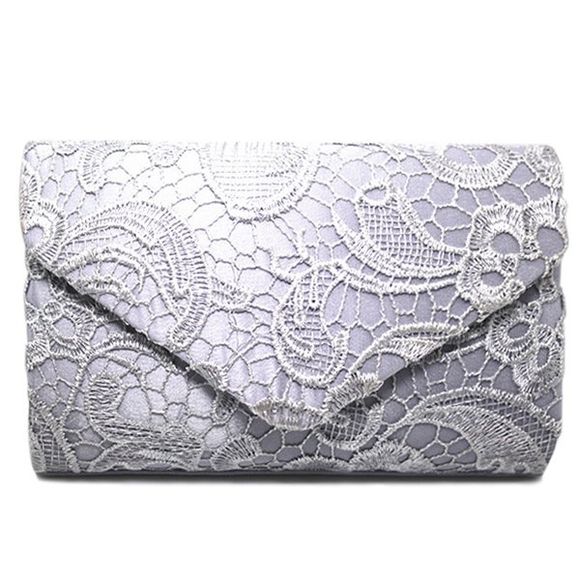 Lace Envelope Evening Clutch - Argent 