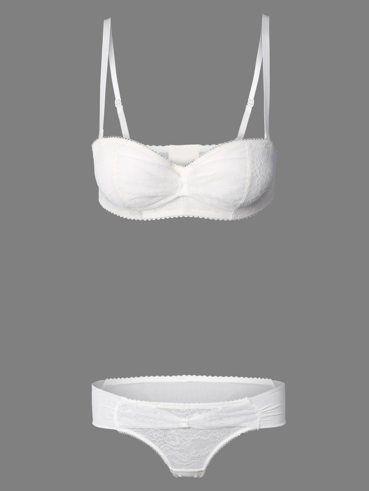 

See-Through Embroidered Bra Set, White