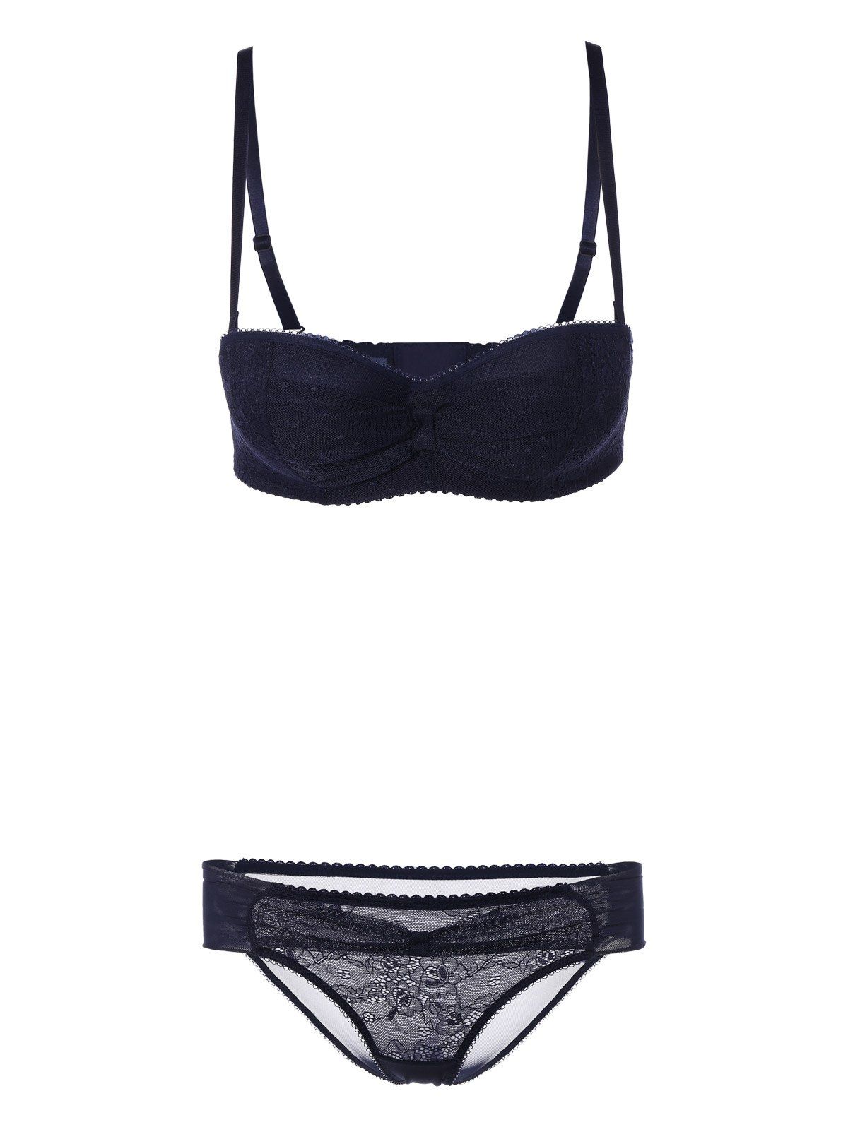 

See-Through Embroidered Bra Set, Blue