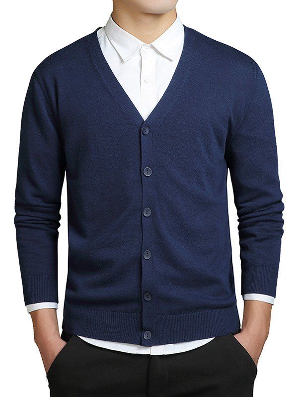 

Single Breasted V-Neck Slimming Cardigan, Deep blue