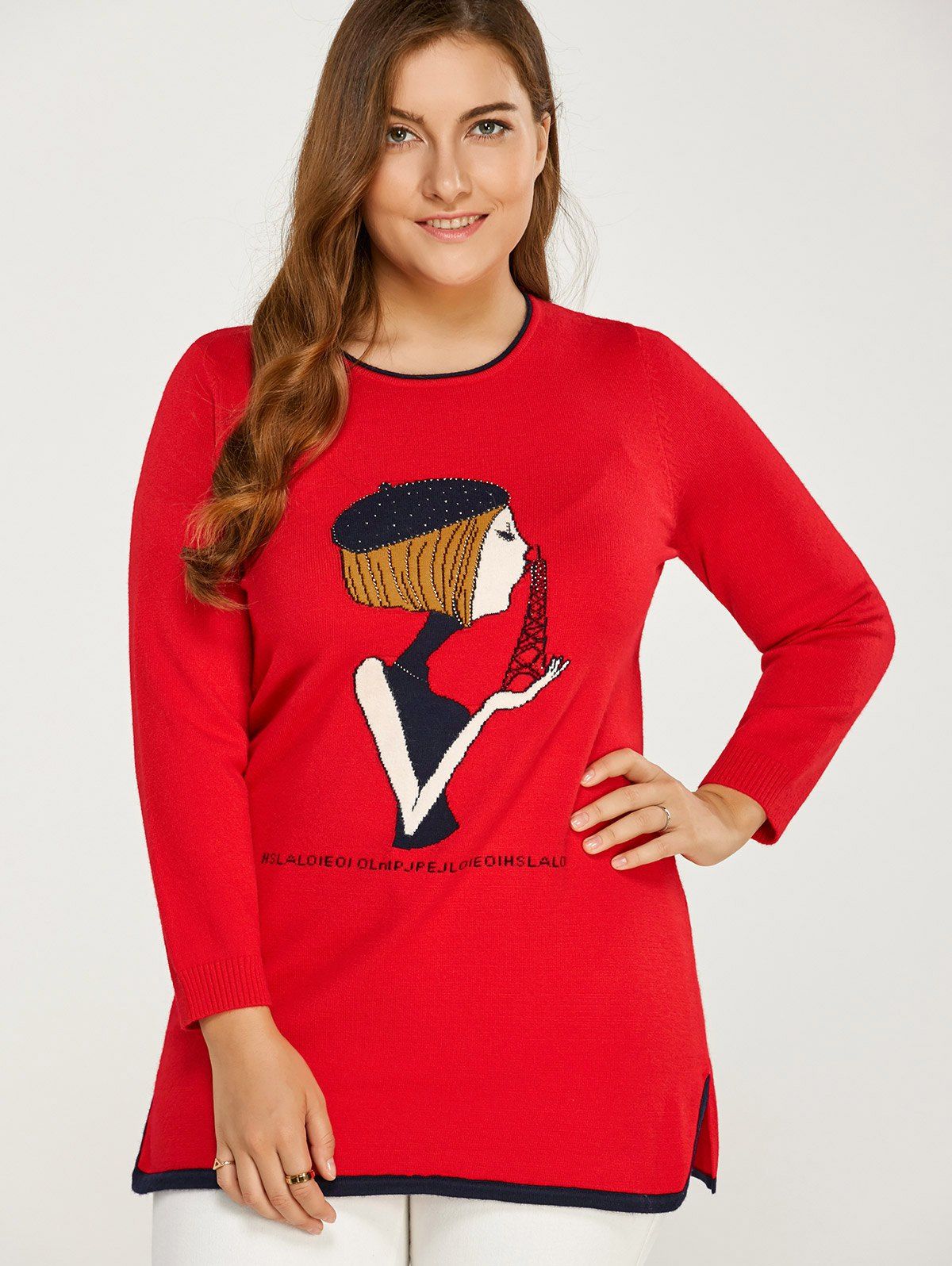 

Side Slit Plus Size Sweater, Red
