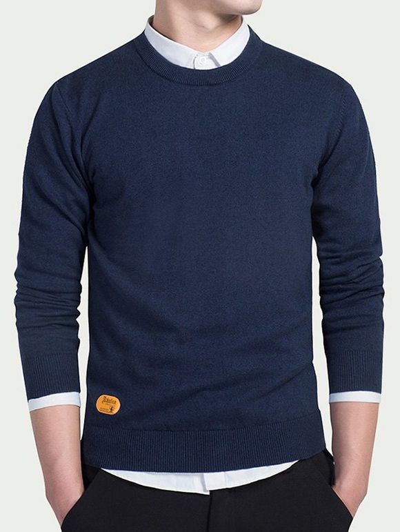 Sweater à col rond decoré label - Bleu profond XL