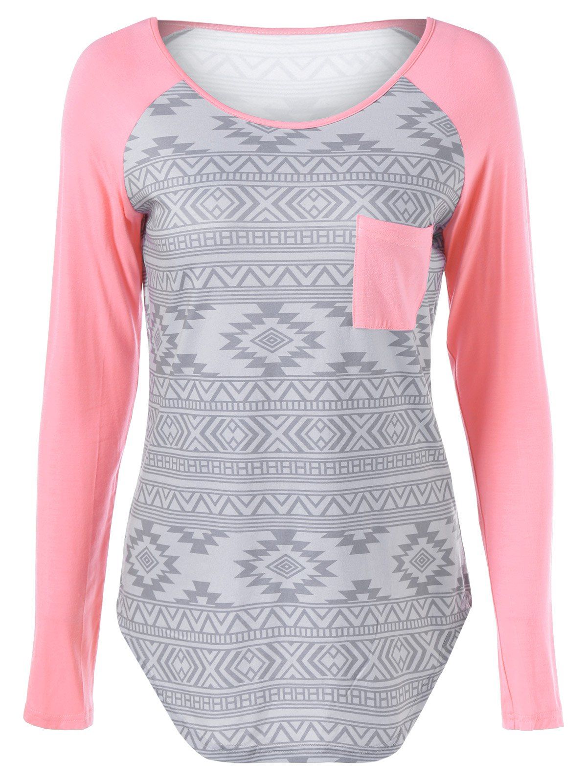 [17% OFF] 2021 Raglan Sleeve Tribal Pattern T-Shirt In SHALLOW PINK ...