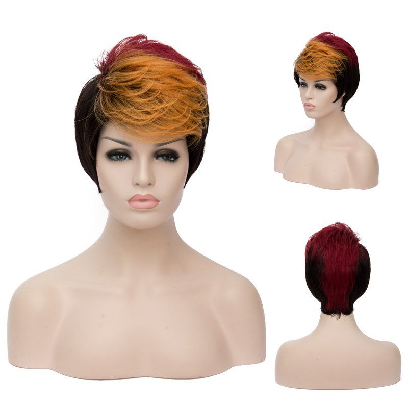 Off Short Side Bang Fluffy Straight Multicolor Synthetic Wig In Colormix Dresslily