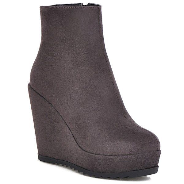 

Zipper Platform Suede Ankle Boots, Gray