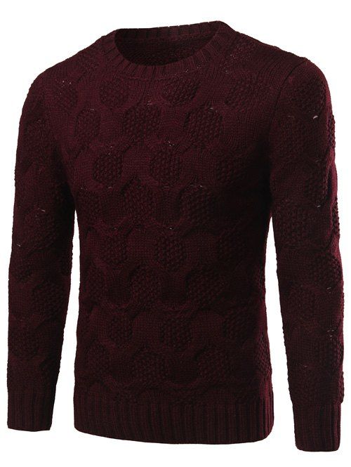 

Geometric Kink Design Crew Neck Sweater, Wine red