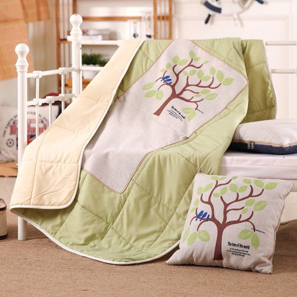 

Dual Use Tree Printed Office Sofa Cushion Pillow Nap Quilt, Light green