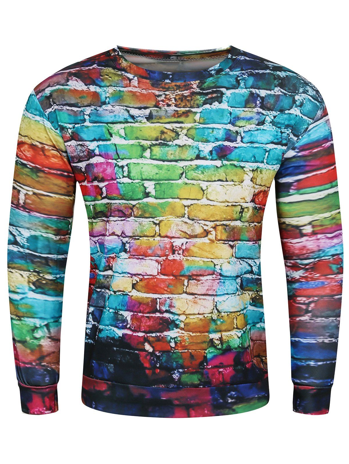 

3D Doodles Wall Printed Long Sleeve Crew Neck Sweatshirt, Colormix