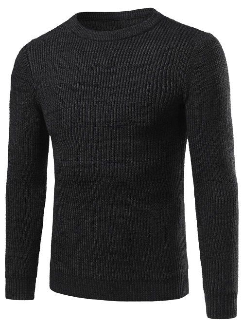 

Vertical Stripe Knitting Crew Neck Sweater, Black