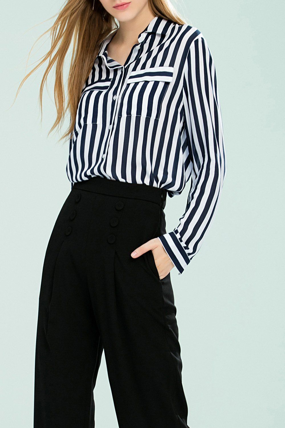 

Striped Work Shirt, Blue and white