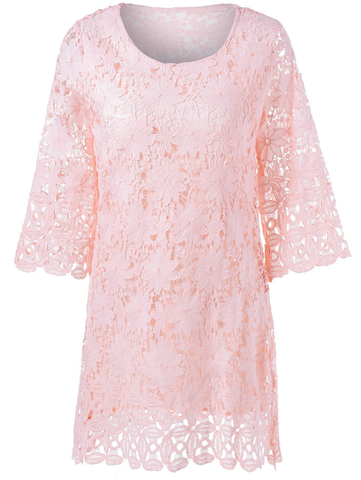 [41% OFF] 2020 Sheer Lace Overlay Dress In PINK | DressLily