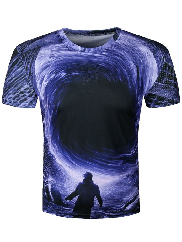 T-shirt 3D Disaster Eddy Trou Imprimé ras du cou - Bleu S